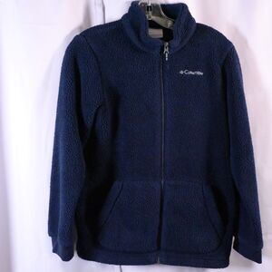 Columbia Youth Full Zip Fleece Jacket Navy Blue Large 14/16 Polyester Spandex